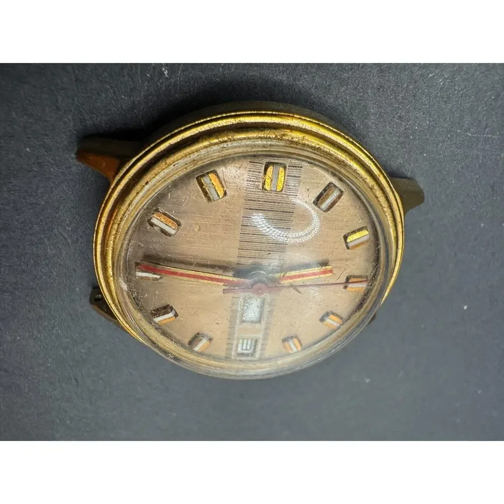 Vintage Timex Mercury Men Gold Tone Day Date Watch Manual Wind No Band